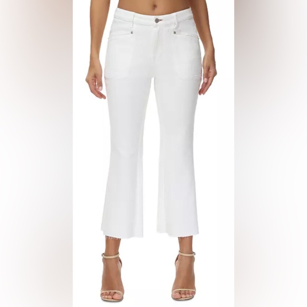 Frye‎ Women's 30 Veronica Crop Boot Jeans White Mid Rise Raw Hem Denim